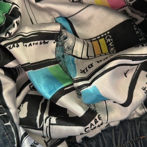 Angels Never Die Logo Denim Bomber Embroidered Sequins Mini Skirt sz S - Picture 10 of 12